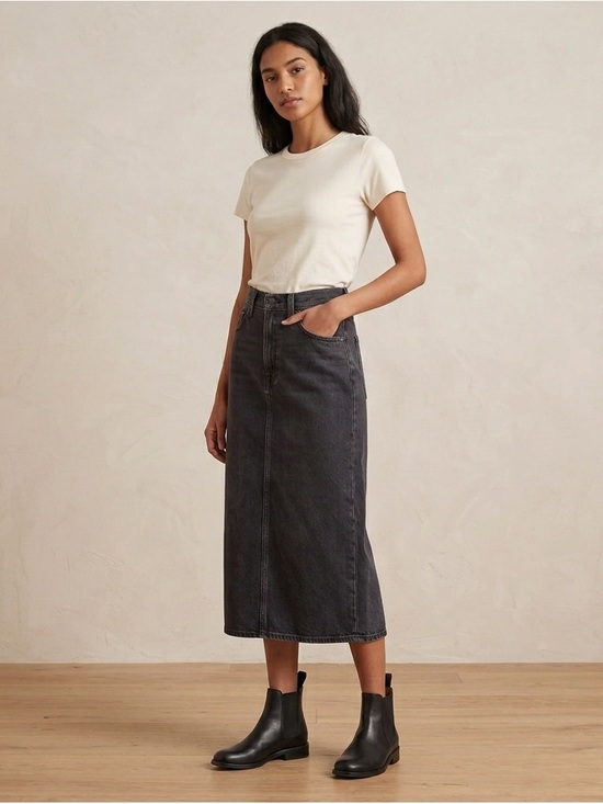 Levi's Dresses & Skirts - NWT Levi's Faded Black High-Rise Back Slit Denim Midi Skirt - Size 27